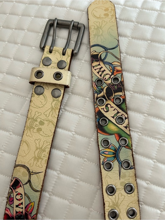 Ed Hardy Other - Ed Hardy Cream Belt with Red and Black Tattoo